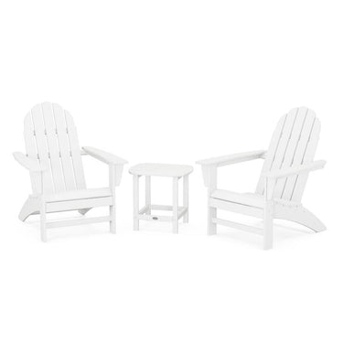 POLYWOOD Vineyard 3-Piece Adirondack Set w/ South Beach 18-Inch Side Table - White